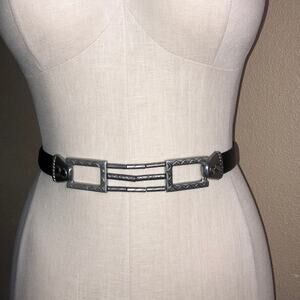 Chico's Up Town Edgy Artsy Metal Rhinestone Black Leather Belt Adjustable